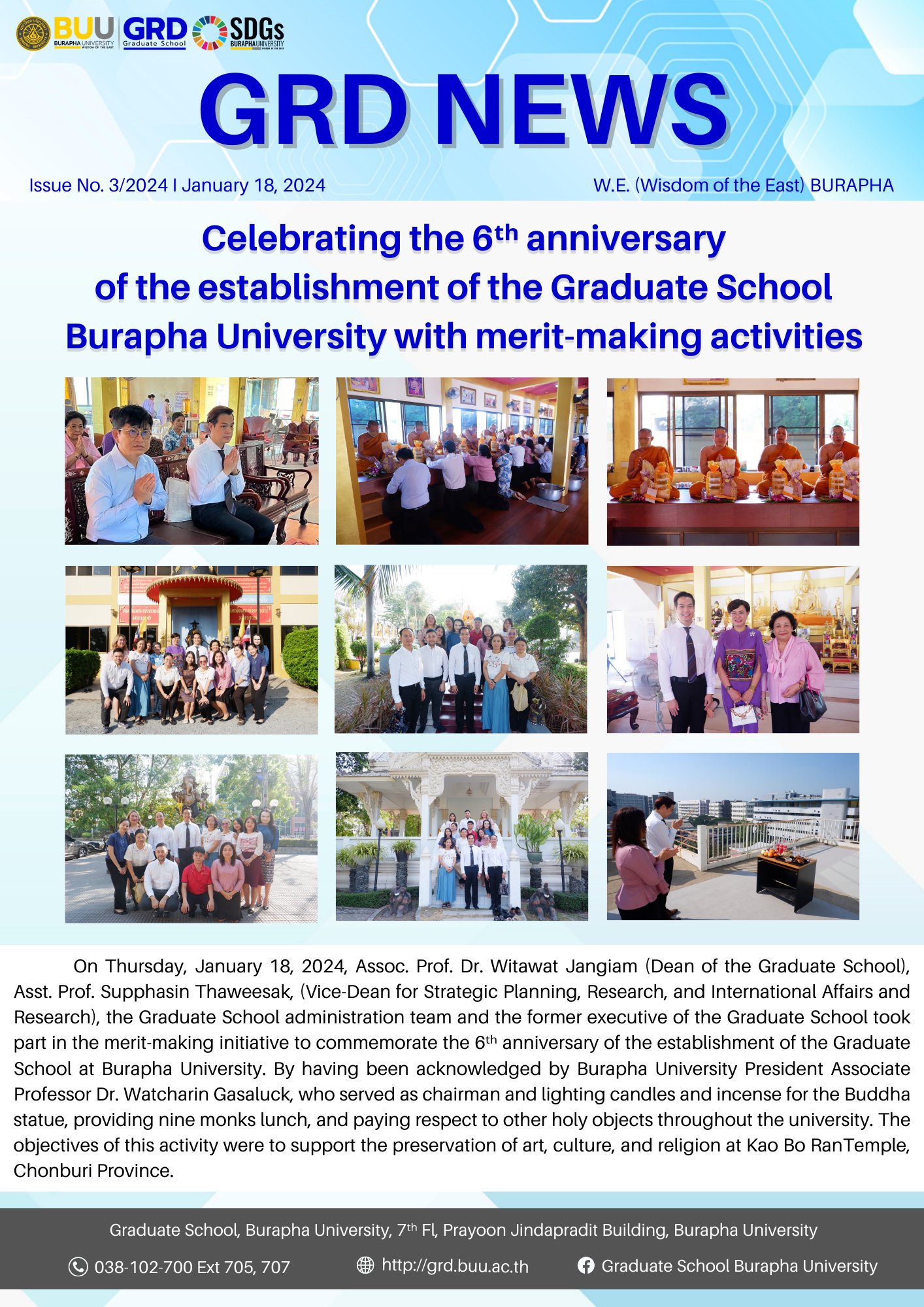 Celebrating the 6th anniversary of the establishment of the Graduate School Burapha University with merit-making activities