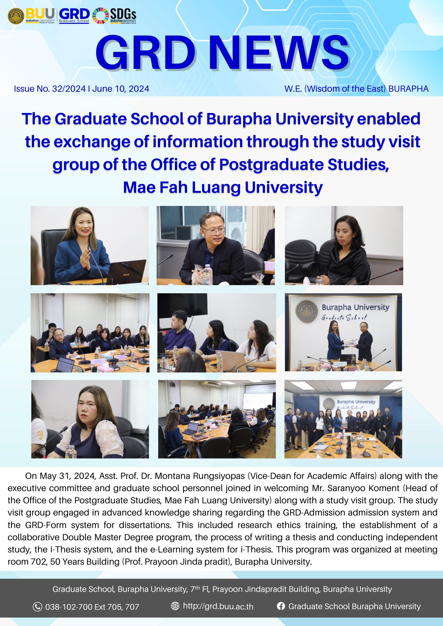 The Graduate School of Burapha University enabled the exchange of information through the study visit group of the Office of Postgraduate Studies, Mae Fah Luang University
