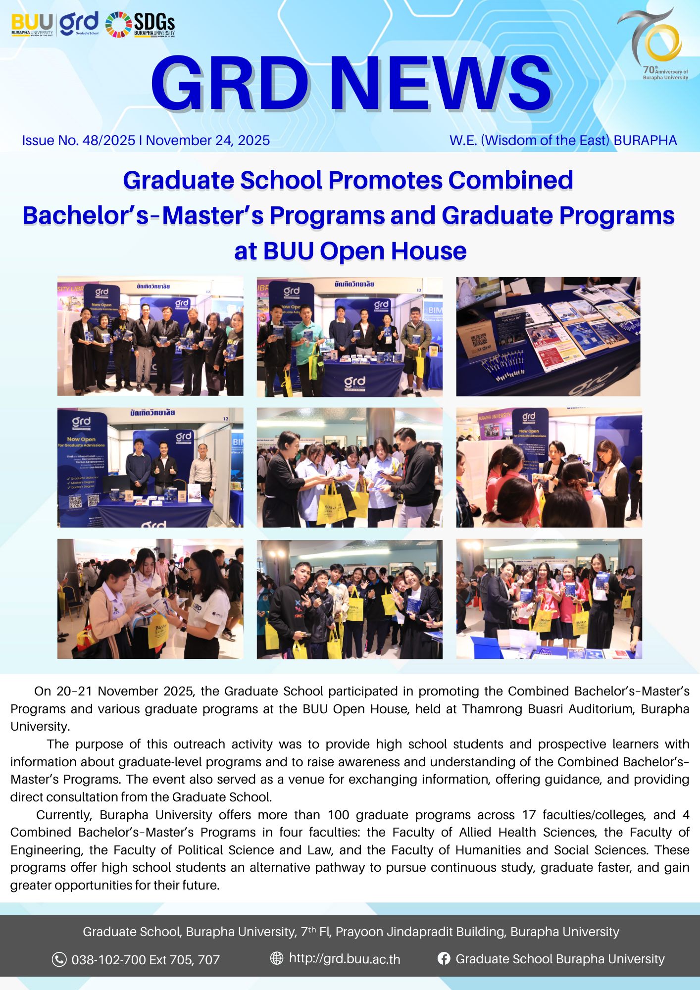 Graduate School Promotes Combined Bachelor’s–Master’s Programs and Graduate Programs at BUU Open House