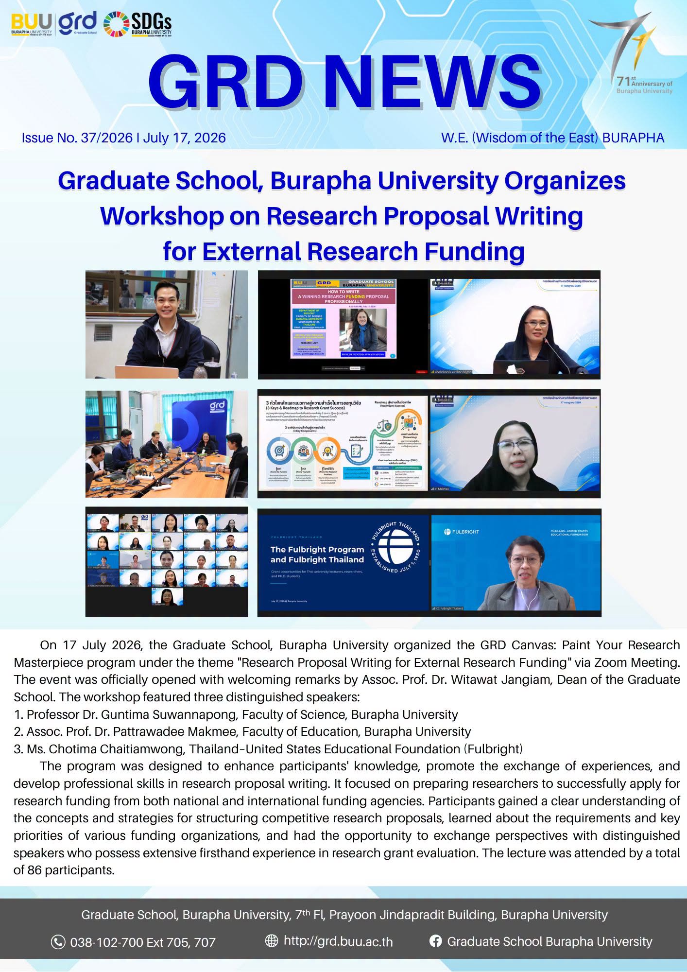 Graduate School, Burapha University Organizes Workshop on Research Proposal Writing for External Research Funding